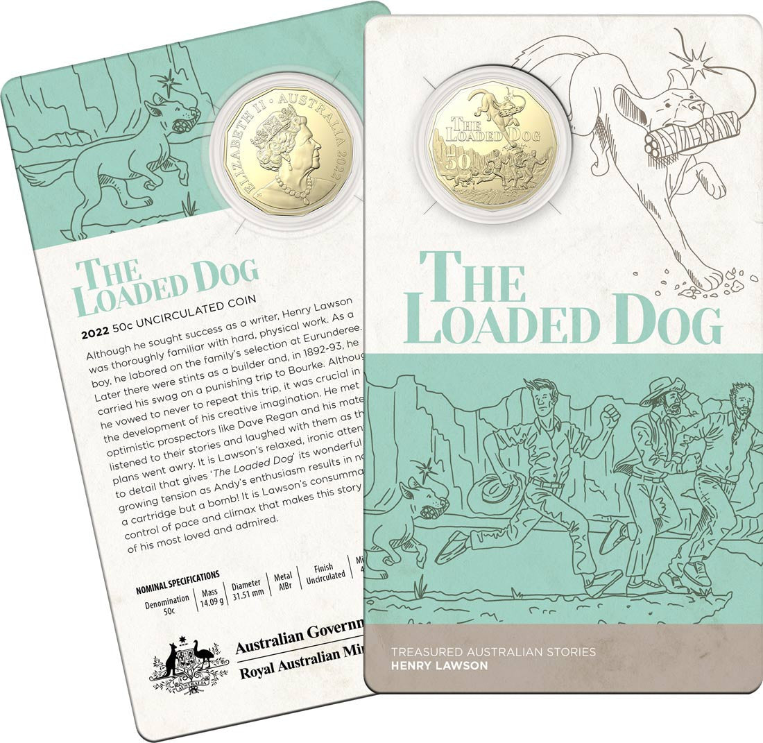 2022 50c Albr Uncirculated Coin – Henry Lawson -The Loaded Dog