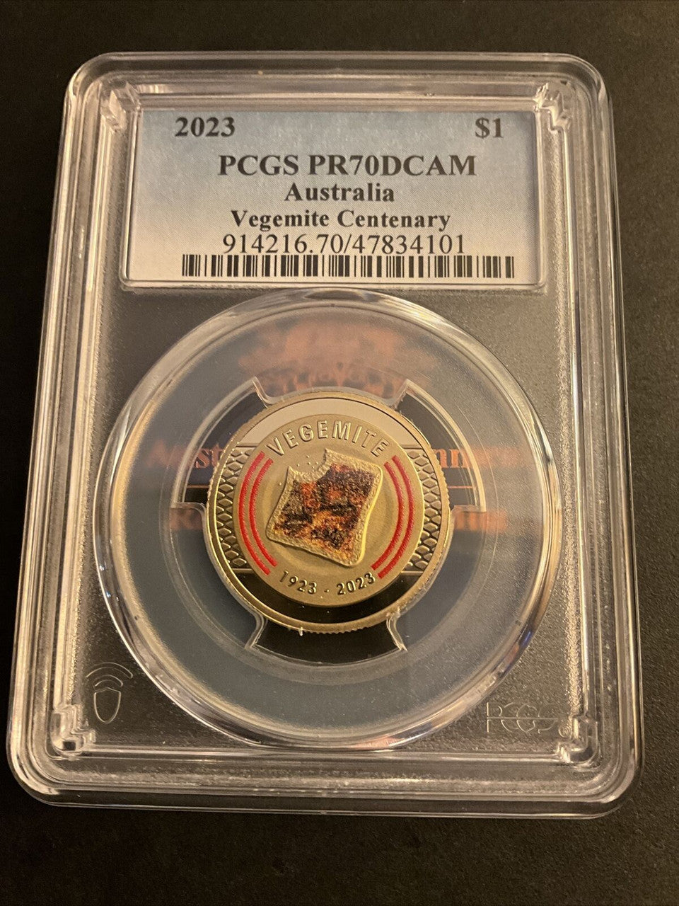 Royal Australian Mint 2023 $1 Vegemite Centenary Proof Coin PCGS GRADED PR70DCAM PERFECT GRADE 70/70