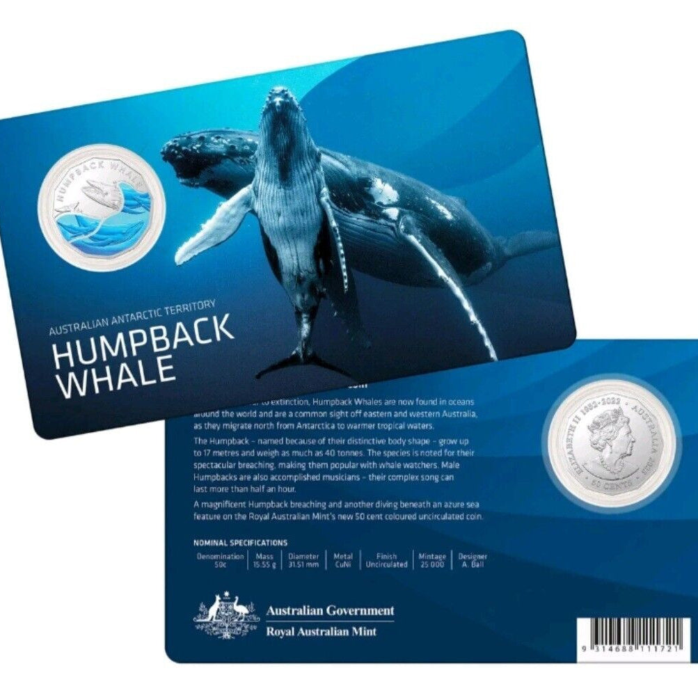 Humpback Whale - Australian Antarctic Territory Series 50c Coloured Uncirculated Coin 2023