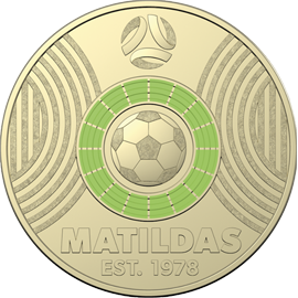 Royal Australian Mint $2 AlBr Light Green UNC Matilda FIFA Soccer Coin 2023