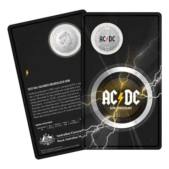 Royal Australian Mint AC/DC 2023 50c 50th Anniversary Colour Cu-Ni Uncirculated Coin