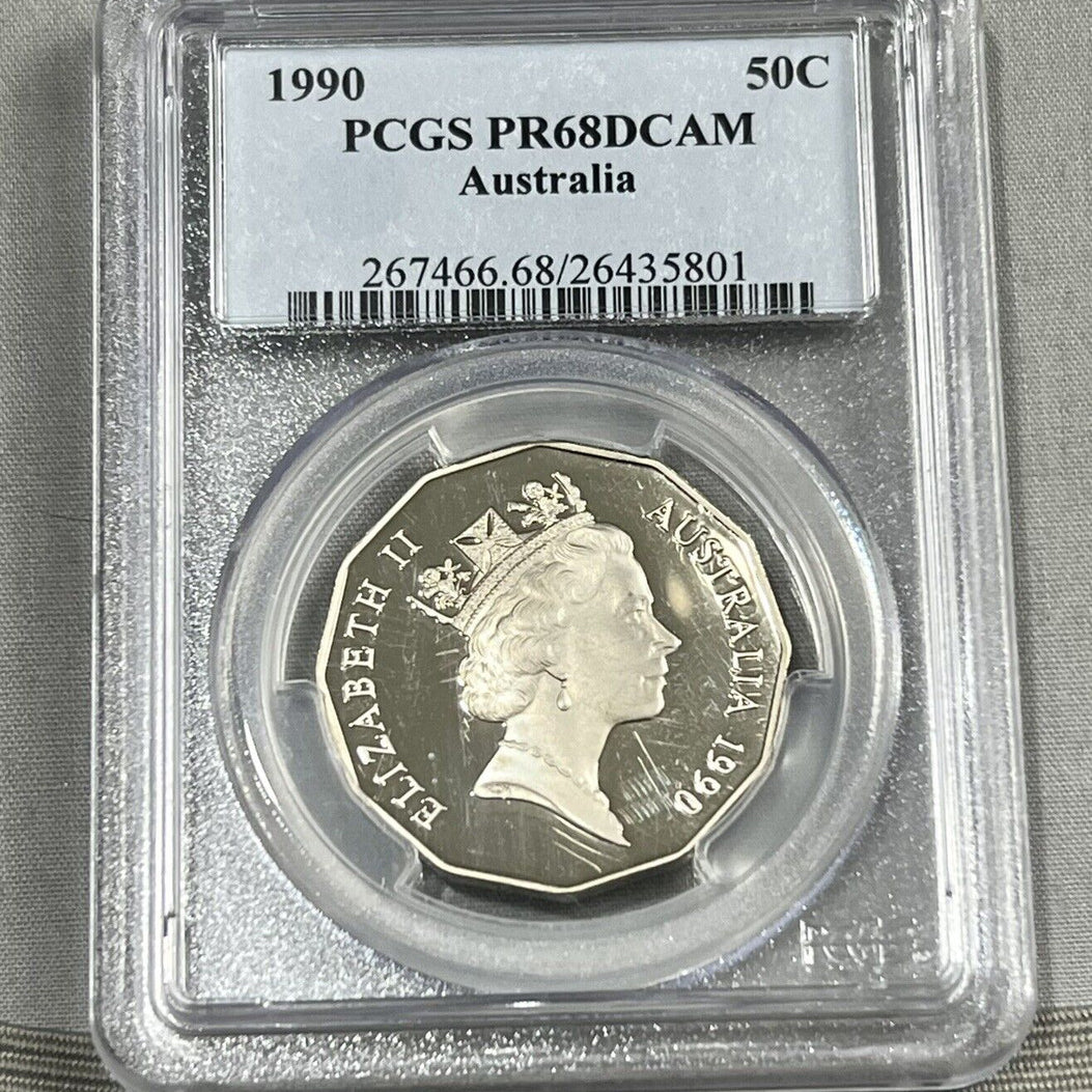 1990 Australian 50c Coat of Arms - PCGS PR68DCAM Proof coin