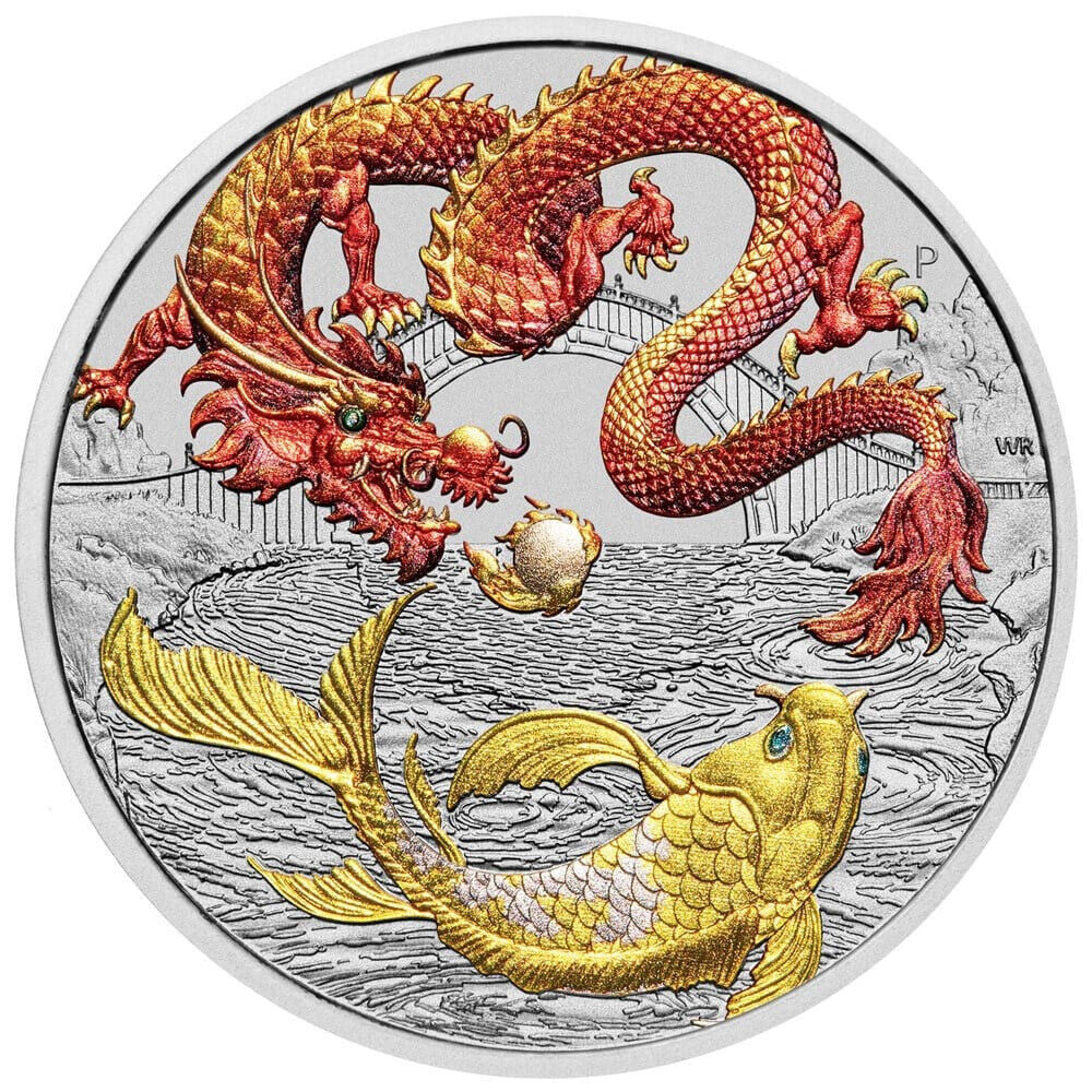 Perth Mint Chinese Myths and Legends - Red Dragon and Koi 1 oz Silver 2023 Coin