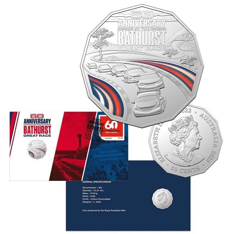 Royal Australian Mint 2023 50c UNC Coin 60th Anniversary  of the Bathurst Great Race PNC