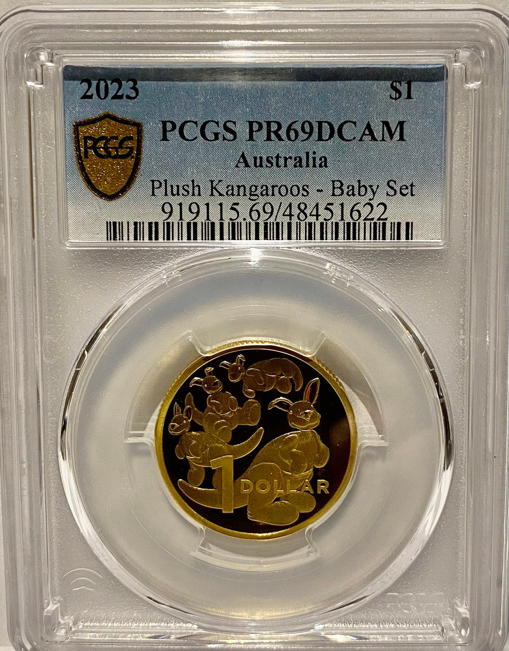 Royal Australian Mint 2023 Plush Kangaroos - Baby Set $1 coin PCGS PR69DCAM