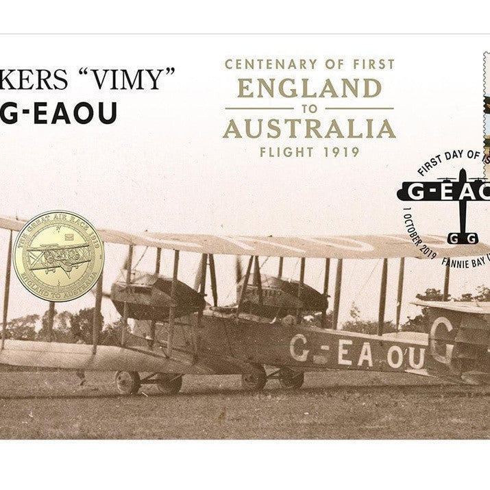 2019 Centenary of First England to Australia Flight G-EAOU Stamp and Coin Cover PNC