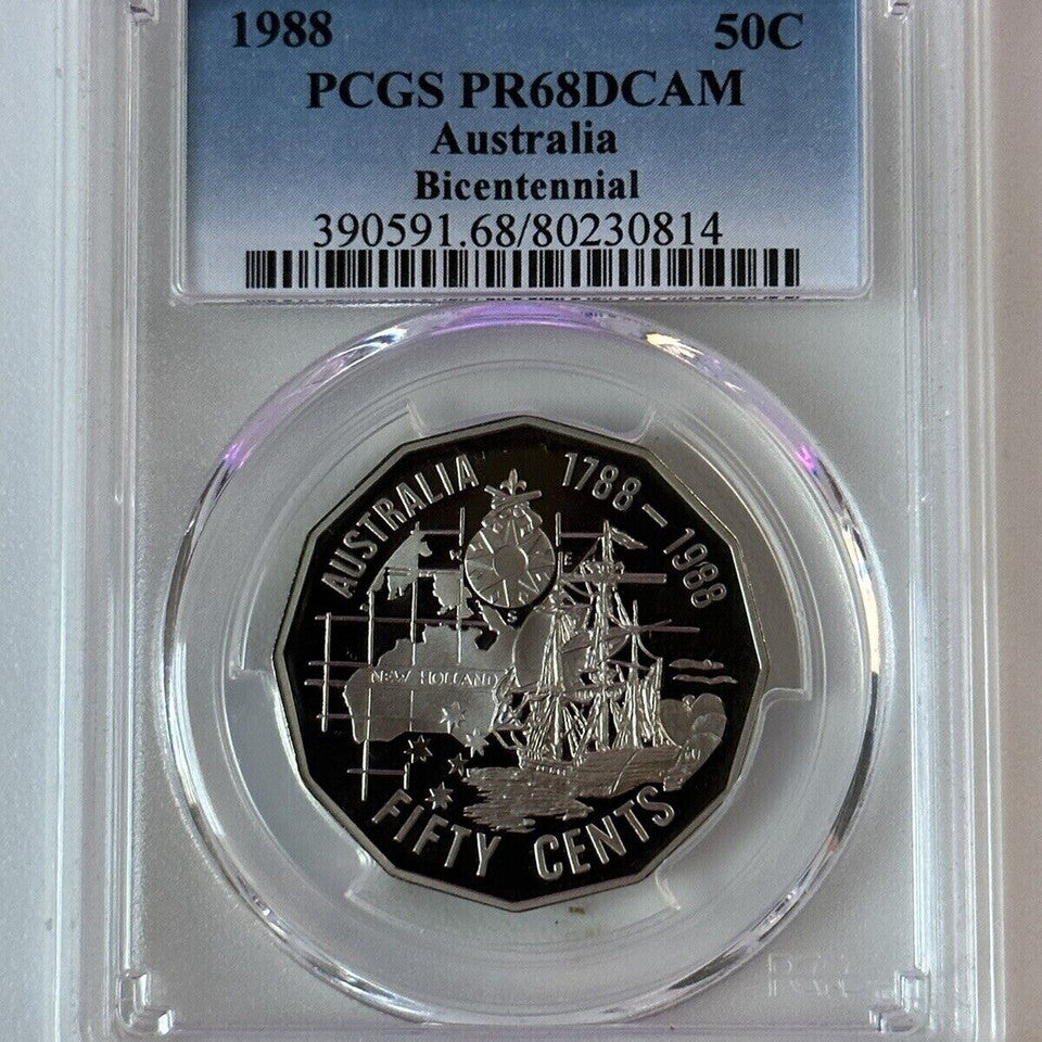1988 Australian 50c Bicentennial PCGS PR68DCAM Proof Coin