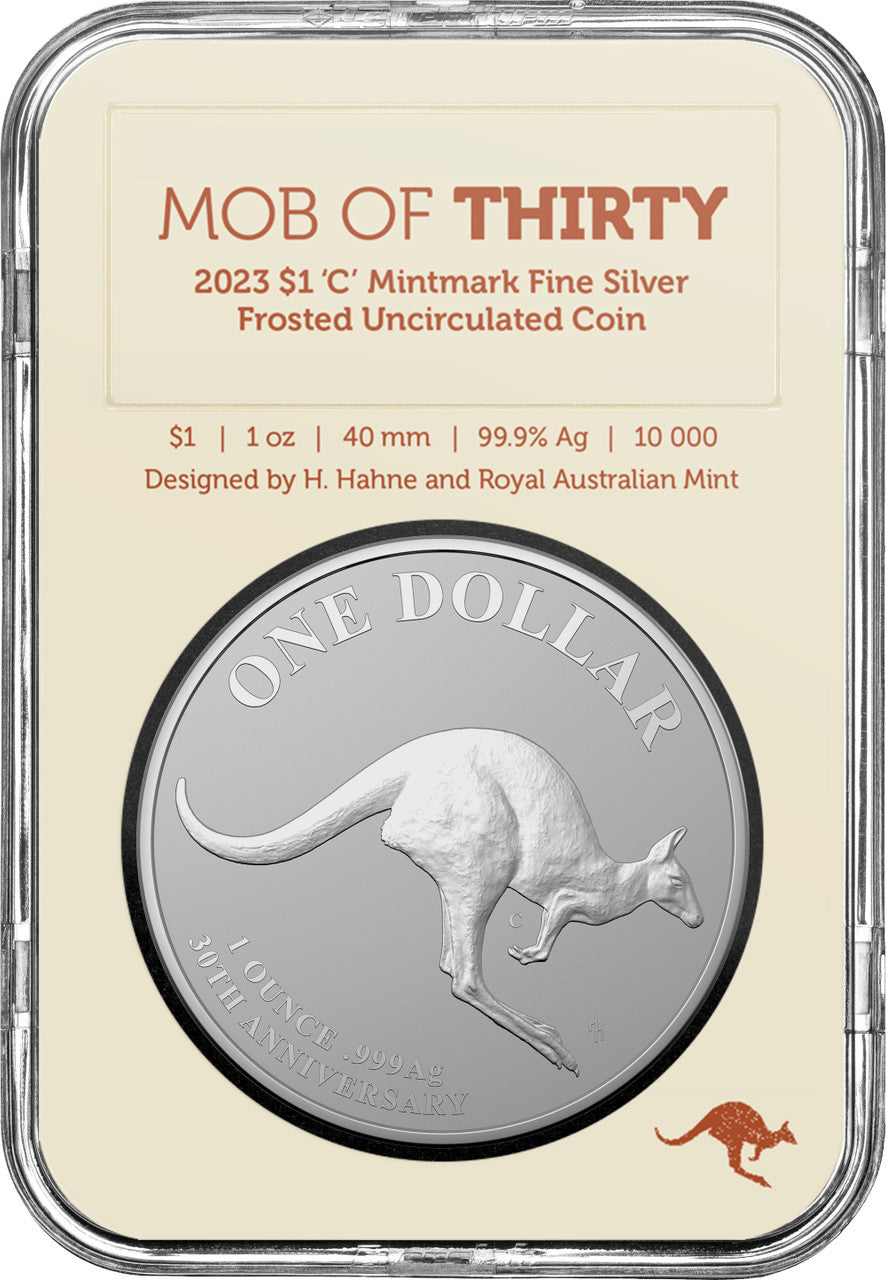 Royal Australian Mint Mob of Thirty 2023 $1 1oz C Mint Mark Fine Silver Frosted UNC Coin Kangaroo
