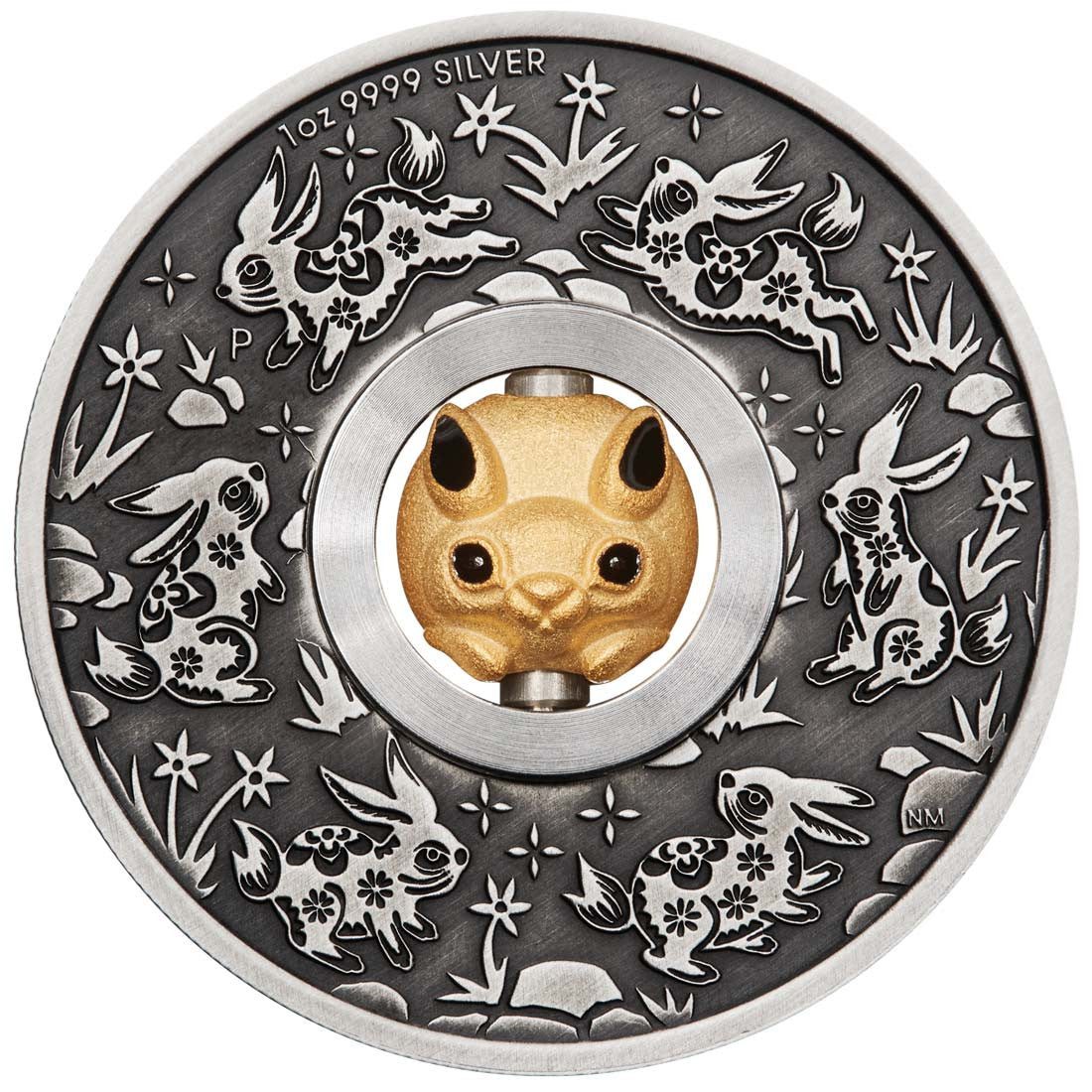 YEAR OF THE RABBIT ROTATING CHARM 2023 1oz SILVER ANTIQUED COIN