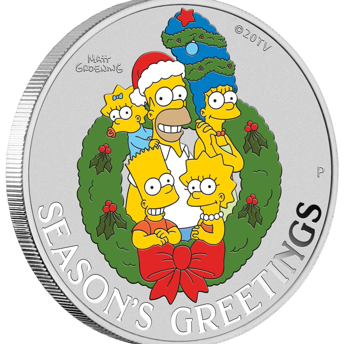 The Simpsons Season’s Greetings 2022 1oz Silver Coloured Coin In Card