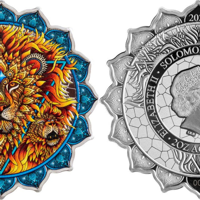 2023 Solomon Islands Lion of the Fifth Chakra 2 oz .999 Silver Coloured Coin