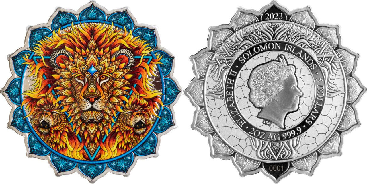 2023 Solomon Islands Lion of the Fifth Chakra 2 oz .999 Silver Coloured Coin