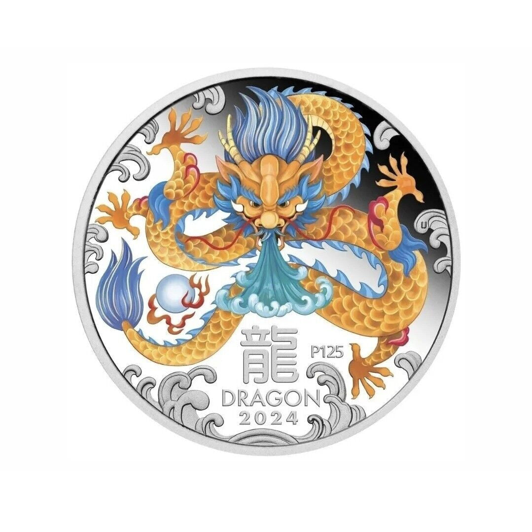 Perth Mint Year of the Dragon 2024 1 oz Silver Proof Coloured Coin  - Lunar Series III