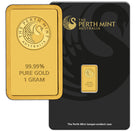 Perth Mint Kangaroo 1g .9999 Gold Minted Bullion Bar in Tamper - Evident Card