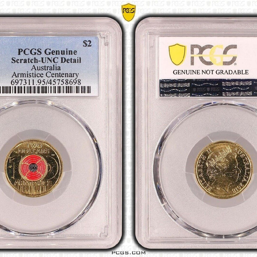 Royal Australian Mint 2018 $2 Armistice Centenary Coin PCGS Genuine Scratch - UNC Detail