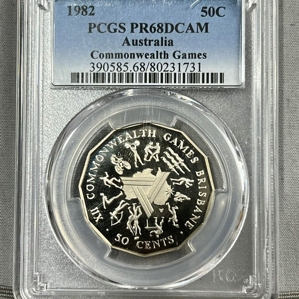 1982 Australian 50c  Commonwealth Games PCGS PR68DCAM Proof Coin