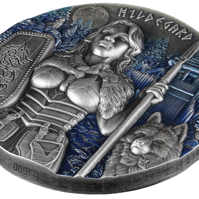 2022 Germania Mint 2oz .9999 Silver BU Ultra High Relief Coin - Valkyries: Hildegard