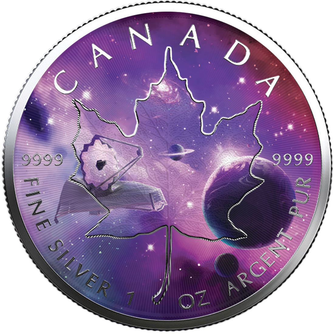Canada 2022 Maple Leaf 1oz .9999 Silver BU Coin - Glowing Galaxy IV