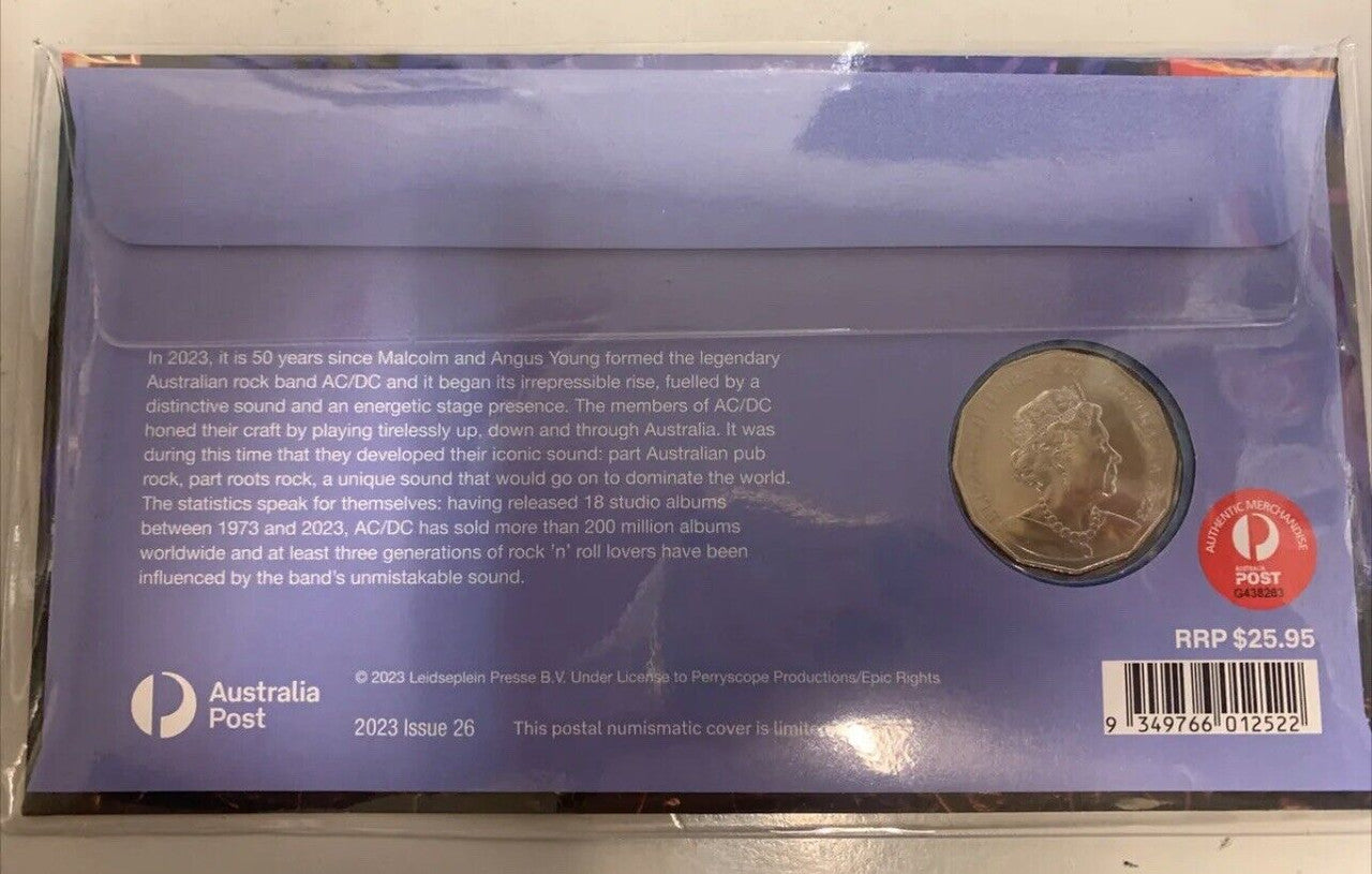 Royal Australian Mint 2023 50c UNC Coin ACDC 50th Anniversary PNC