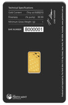 Perth Mint Kangaroo 1g .9999 Gold Minted Bullion Bar in Tamper - Evident Card