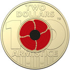 Royal Australian Mint Armistice Remembrance Day Red Poppy Coloured $2 UNC coin 2018