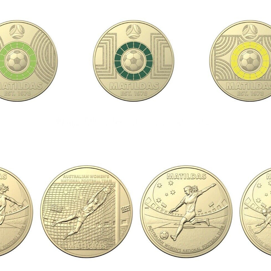 Royal Australian Mint $1 AlBr Set of 7 UNC Matilda FIFA Soccer Coins 2023