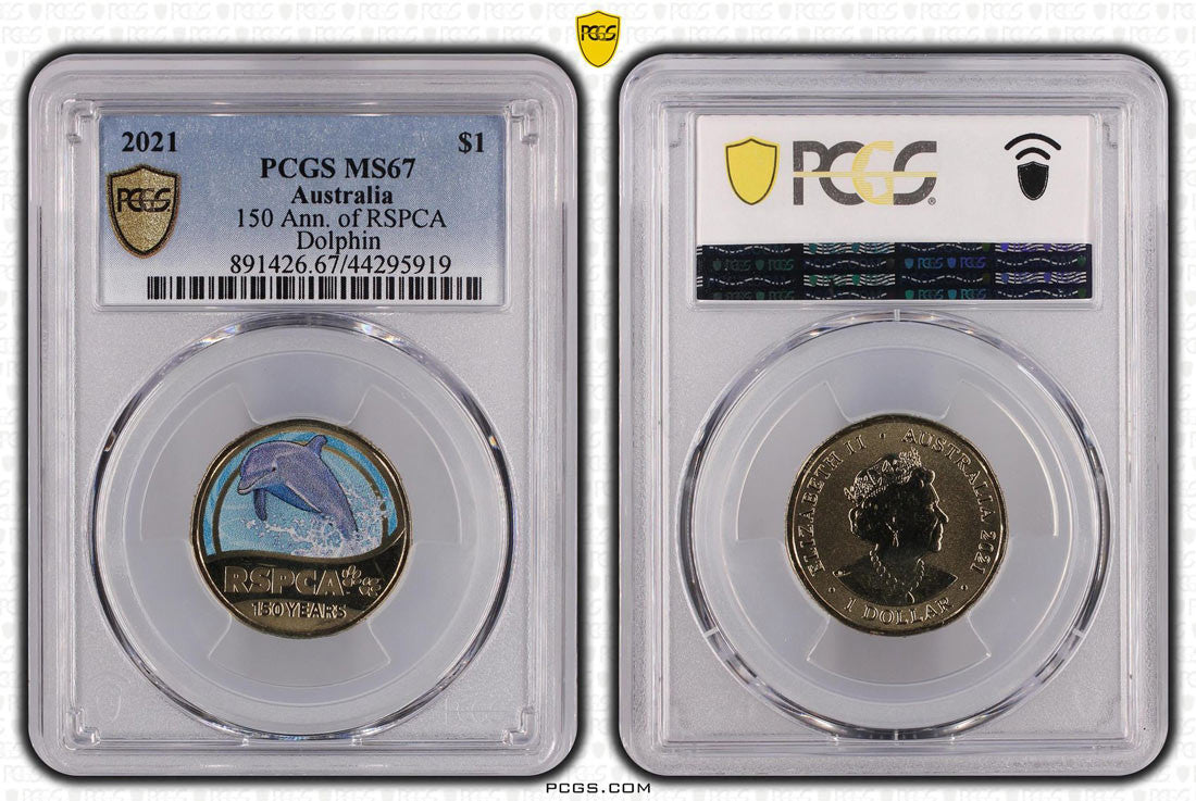 150 Ann. of RSPCA Dolphin $1 PCGS MS67