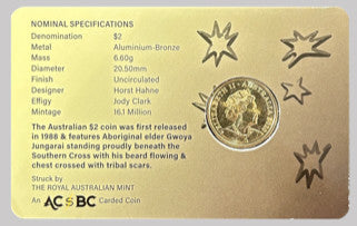 Royal Australian Mint 2020 $2 JC Elder Carded Coin UNC - TAMPER PROOF SEALED CARDED CO