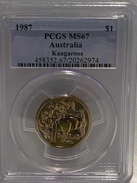 1987 Australian $1 PCGS MS67 Mob of Roos ex Mint set