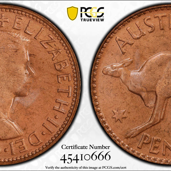 1964 Y. (p) Australia Penny PCGS Graded MS64 BN