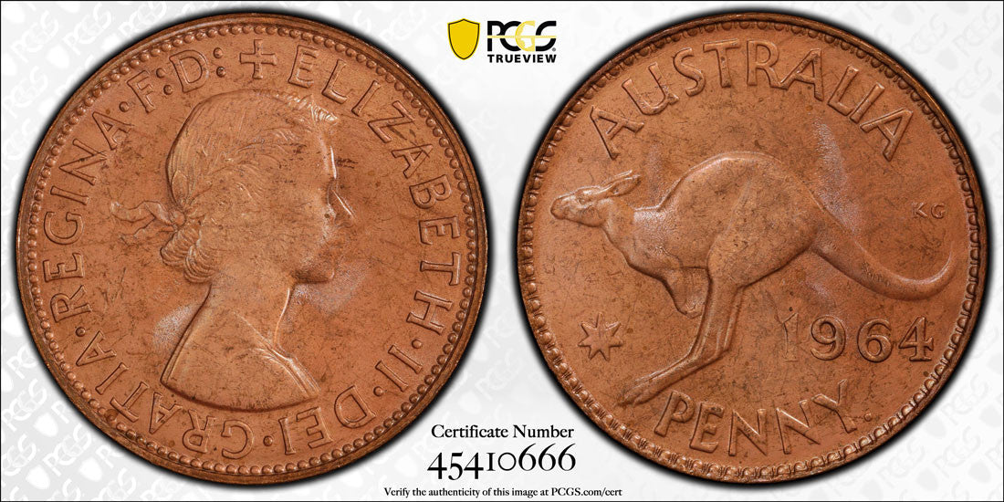 1964 Y. (p) Australia Penny PCGS Graded MS64 BN