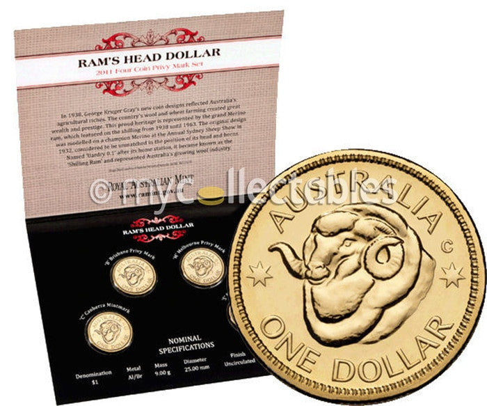 2011 RAM $1 Uncirculated Mintmark & Privy Mark Four Coin Set (C,S,M,B ...