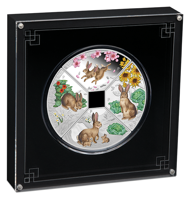 2023 Chinese Lunar Rabbit Quadrant 1 oz 99.99% Silver Proof Coloured 4 Coin Set