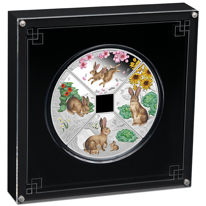 2023 Chinese Lunar Rabbit Quadrant 1 oz 99.99% Silver Proof Coloured 4 Coin Set