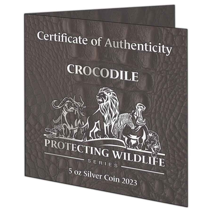 2023 Burundi Protecting Wildlife - Crocodile 5 oz .999 Silver Antiqued Coin