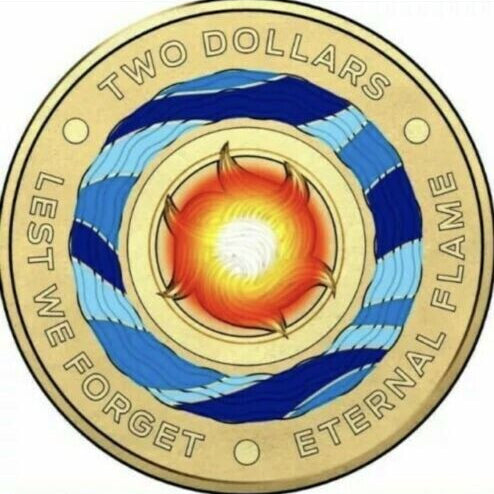 Royal Australian Mint Lest We Forget Eternal Flame Coloured $2 coin 2018